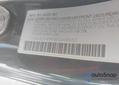 2011 Audi A5 2.0T Premium из США, поврежденный, VIN WAULFAFR4BA048652